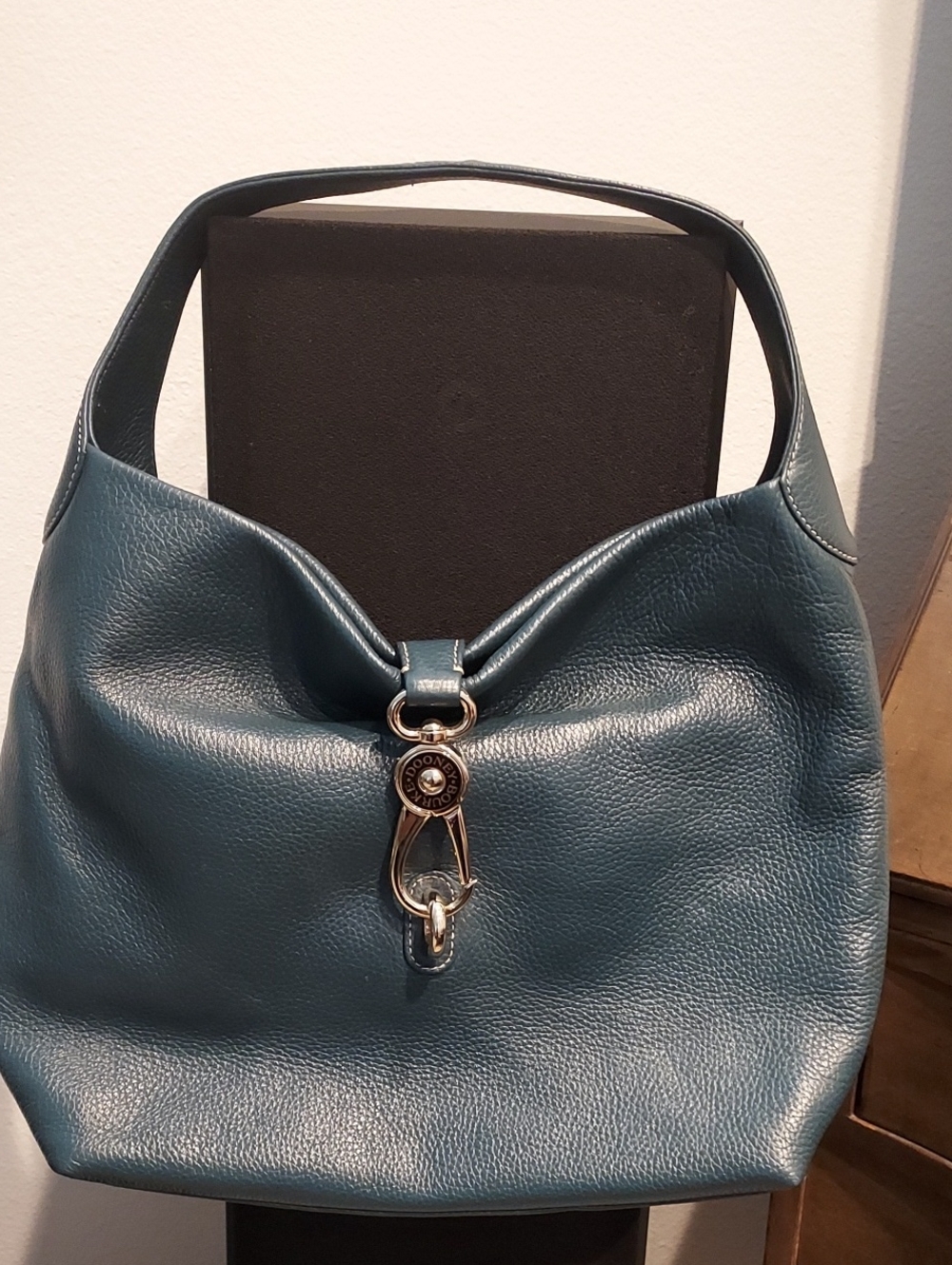 Dooney & Bourke Teal Leather Shoulder Bag with Silver Hardware